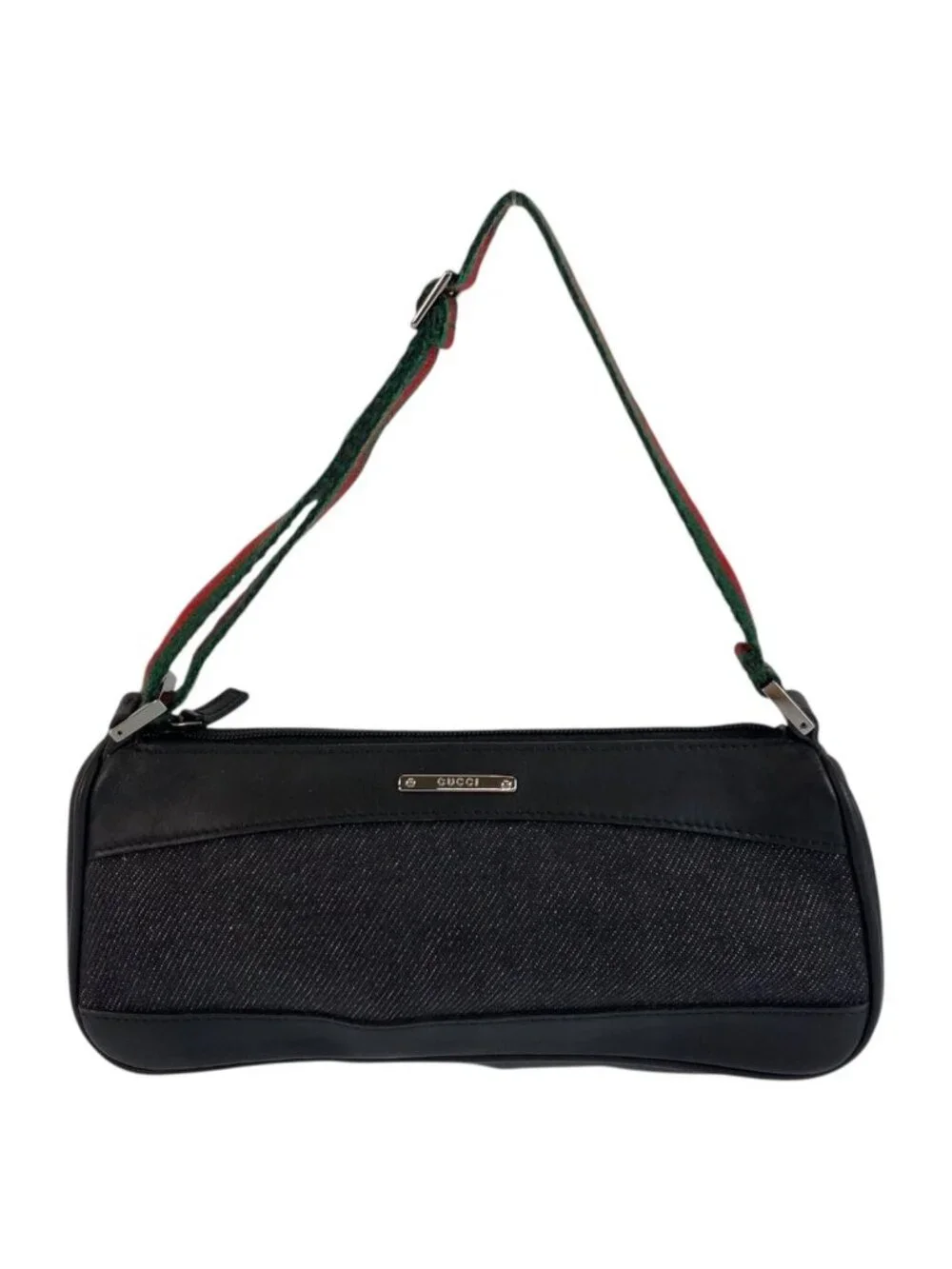 Gucci Sherry Line Black Silver Canvas Handbag Pouch